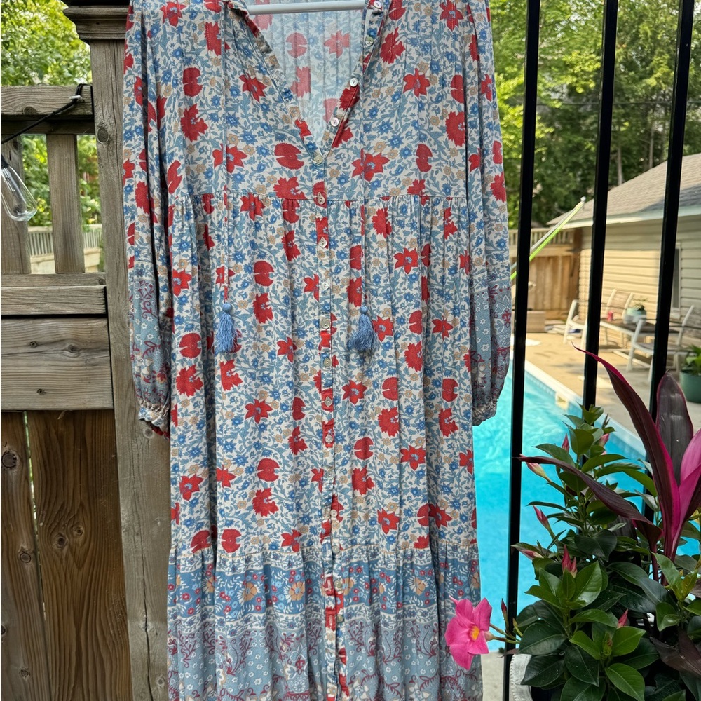 Spell Red and Blue Floral Long Sleeve Dress